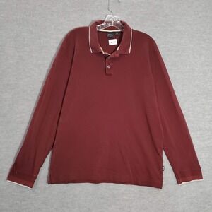 Hugo Boss Men Polo Shirt XL Red Long Sleeve Pullover Adult Cotton